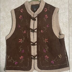 Relativity Brown Vest with Floral Embroidery